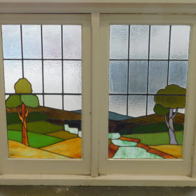 Leadlight Double Casement Window with Stunning Countryside Design, As1